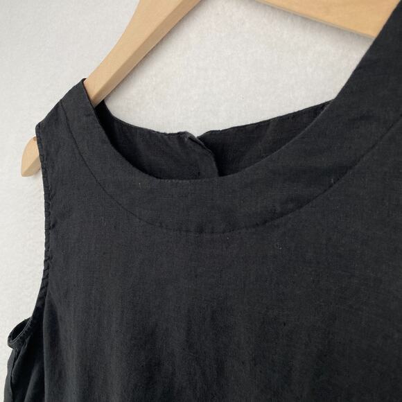 LINEN Blouse Womens M Swing Tank Top Round Neck Sleeveless Black - Picture 2 of 11